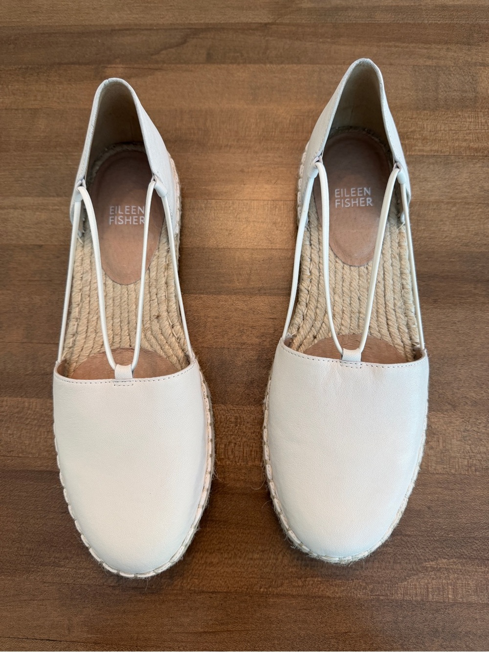 Eileen Fisher White Leather Espadrille Slip-Ons
